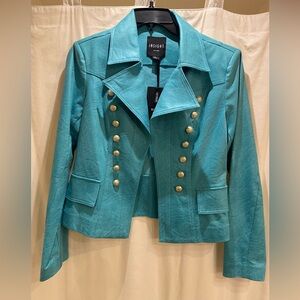 Insight Vintage Look Faux Leather Sailor/Moto Jacket -Blue Turquoise